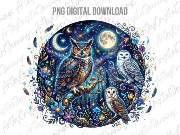 Download Celestial Owl Night Forest Art PNG - Forest Collection